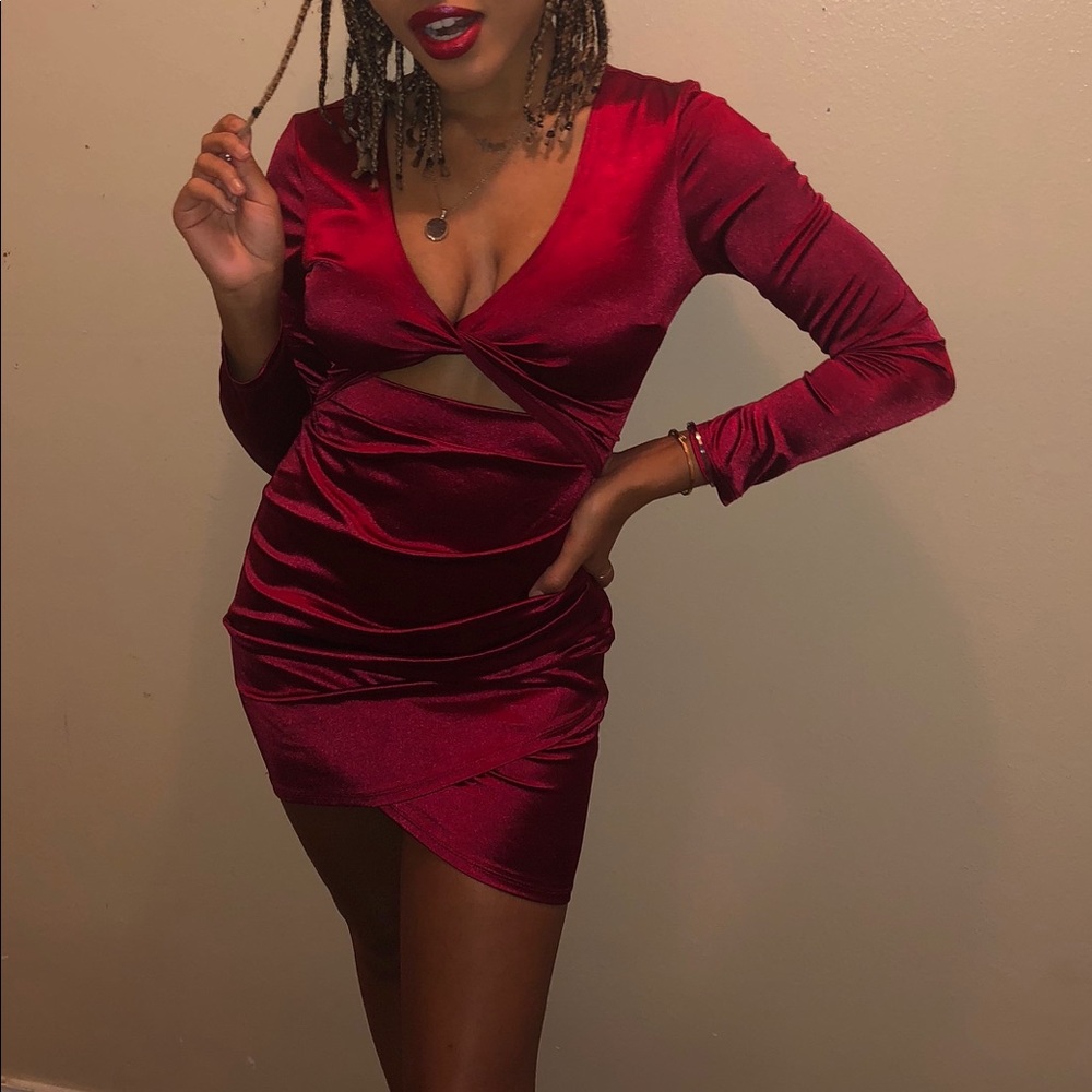 Red satin dress